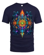 Vibrant Psychedelic Mandala T-Shirt Artistic Tee - navy t-shirt on white background