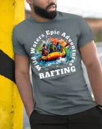 Wild Waters Rafting Adventure T-Shirt Epic Trip Tee - model in grey shirt leaning against column