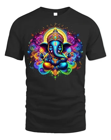 Vibrant Ganesha Devotion Tee Spiritual Wear - black t-shirt on white background