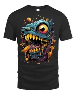 Hungry Monster Drool Tee Abstract Creature T-Shirt - black t-shirt on white background