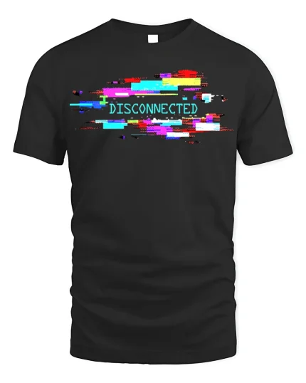 Disconnected Glitch Art Tee Cyberpunk T-Shirt - black t-shirt on white background