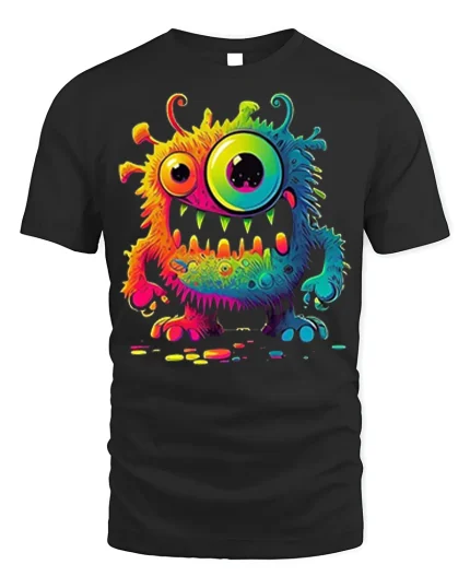 Rainbow Monster Tee Psychedelic Creature T-Shirt - black t-shirt on white background
