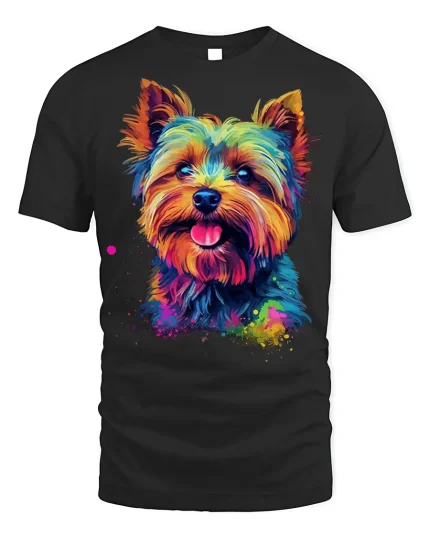 Psychedelic Yorkshire Tee Colorful Dog Lover T-Shirt - black t-shirt on white background