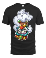 Smoking Tiki Mask Tee Unique Graphic T-Shirt - black t-shirt on white background