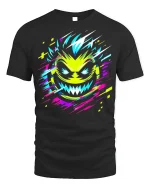 Glitch Face Monster Tee Neon Cyberpunk T-Shirt - black t-shirt on white background
