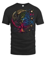 Cosmic Moon Tree T-Shirt Mystical Art Tee - black t-shirt on white background