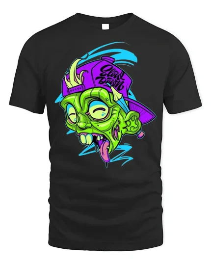 Neon Zombie Skater Tee Edgy Streetwear T-Shirt - black t-shirt on white background