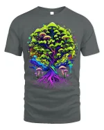 Psychedelic Mushroom Tree Tee Vibrant Nature T-Shirt - gray t-shirt on white background