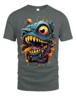 Hungry Monster Drool Tee Abstract Creature T-Shirt - gray t-shirt on white background