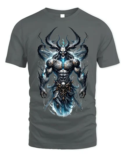 Demonic Lord T-Shirt Dark Fantasy Art Tee - gray t-shirt on white background