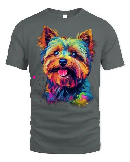 Psychedelic Yorkshire Tee Colorful Dog Lover T-Shirt - gray t-shirt on white background