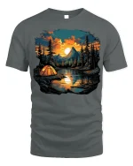 Lakeside Sunset Camping Tee Nature Adventure T-Shirt - gray t-shirt on white background