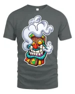Smoking Tiki Mask Tee Unique Graphic T-Shirt - gray t-shirt on white background
