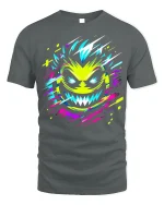 Glitch Face Monster Tee Neon Cyberpunk T-Shirt - gray t-shirt on white background