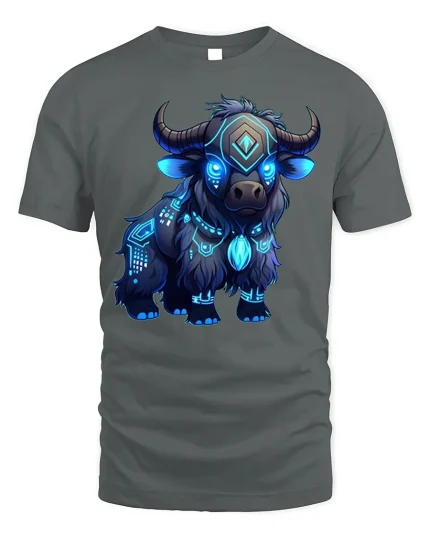 Cyber Yak T-Shirt Futuristic Fantasy Animal Tee - gray t-shirt on white background