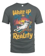Wake Up to Reality Cat Tee Funny Beach T-Shirt - gray t-shirt on white background