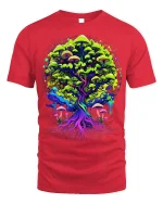 Psychedelic Mushroom Tree Tee Vibrant Nature T-Shirt - red t-shirt on white background