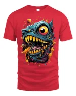 Hungry Monster Drool Tee Abstract Creature T-Shirt - red t-shirt on white background