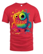 Rainbow Monster Tee Psychedelic Creature T-Shirt - red t-shirt on white background