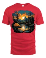 Lakeside Sunset Camping Tee Nature Adventure T-Shirt - red t-shirt on white background