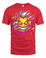 Glitch Face Monster Tee Neon Cyberpunk T-Shirt - red t-shirt on white background