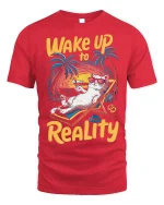 Wake Up to Reality Cat Tee Funny Beach T-Shirt - red t-shirt on white background