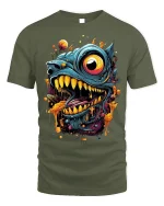 Hungry Monster Drool Tee Abstract Creature T-Shirt - military green t-shirt on white background