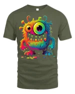 Rainbow Monster Tee Psychedelic Creature T-Shirt - military green t-shirt on white background