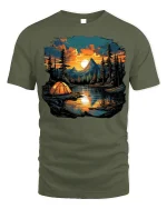Lakeside Sunset Camping Tee Nature Adventure T-Shirt - military green t-shirt on white background