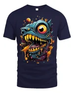 Hungry Monster Drool Tee Abstract Creature T-Shirt - navy t-shirt on white background