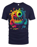 Rainbow Monster Tee Psychedelic Creature T-Shirt - navy t-shirt on white background