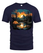 Lakeside Sunset Camping Tee Nature Adventure T-Shirt - navy t-shirt on white background