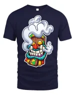 Smoking Tiki Mask Tee Unique Graphic T-Shirt - navy t-shirt on white background