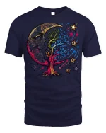 Cosmic Moon Tree T-Shirt Mystical Art Tee - navy t-shirt on white background