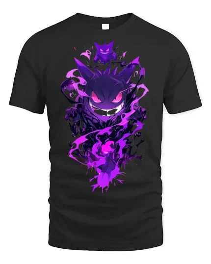 Gengar Ghost Tee - Spooky Pokémon T-Shirt - black t-shirt on white background