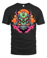Cyber Demon Tee - Futuristic Skull T-Shirt - black t-shirt on white background