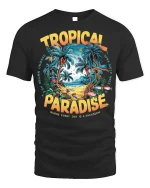 Tropical Paradise Tee - Beach Vacation T-Shirt - black t-shirt on white background