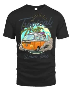 Tropical Wave Time Tee - Surf Van T-Shirt - black t-shirt on white background