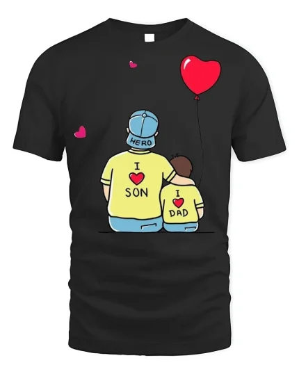 Hero Son Dad Tee - Father and Son T-Shirt - black t-shirt on white background