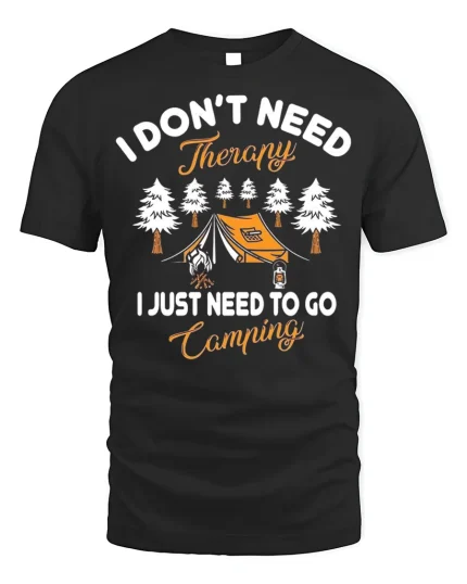 Camping Therapy Tee - Nature Lover T-Shirt - black t-shirt on white background