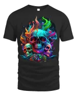 Neon Skull Tee - Vibrant Skulls T-Shirt - black t-shirt on white background