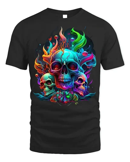 Neon Skull Tee - Vibrant Skulls T-Shirt - black t-shirt on white background