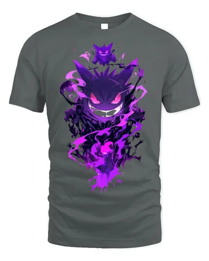 Gengar Ghost Tee - Spooky Pokémon T-Shirt - gray t-shirt on white background