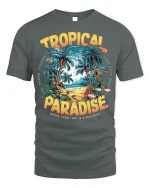 Tropical Paradise Tee - Beach Vacation T-Shirt - gray t-shirt on white background