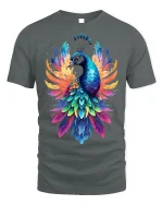 Rainbow Peacock Tee - Vibrant Bird T-Shirt - gray t-shirt on white background