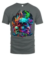 Neon Skull Tee - Vibrant Skulls T-Shirt - gray t-shirt on white background