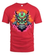Cyber Demon Tee - Futuristic Skull T-Shirt - red t-shirt on white background