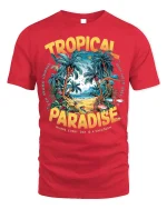 Tropical Paradise Tee - Beach Vacation T-Shirt - red t-shirt on white background