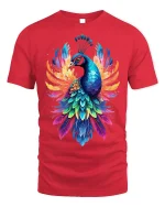 Rainbow Peacock Tee - Vibrant Bird T-Shirt - red t-shirt on white background