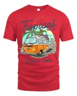Tropical Wave Time Tee - Surf Van T-Shirt - red t-shirt on white background